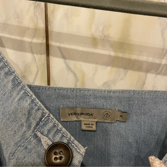 Vero Moda medium chambray blue denim button dress pockets neutral 100% cotton - Picture 8 of 10